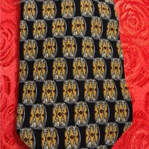 Valentino Black and Gold Patterned Tie